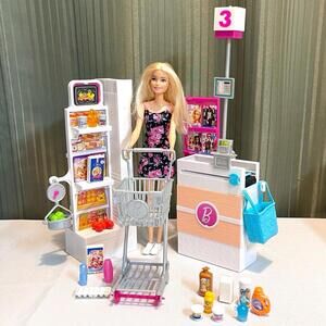 Barbie Doll, Blonde, and Grocery Store with Rolling Cart